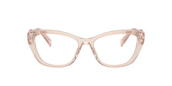 Das Bild zeigt die Prada Brille 19WV in Crystal geranium von vorne.